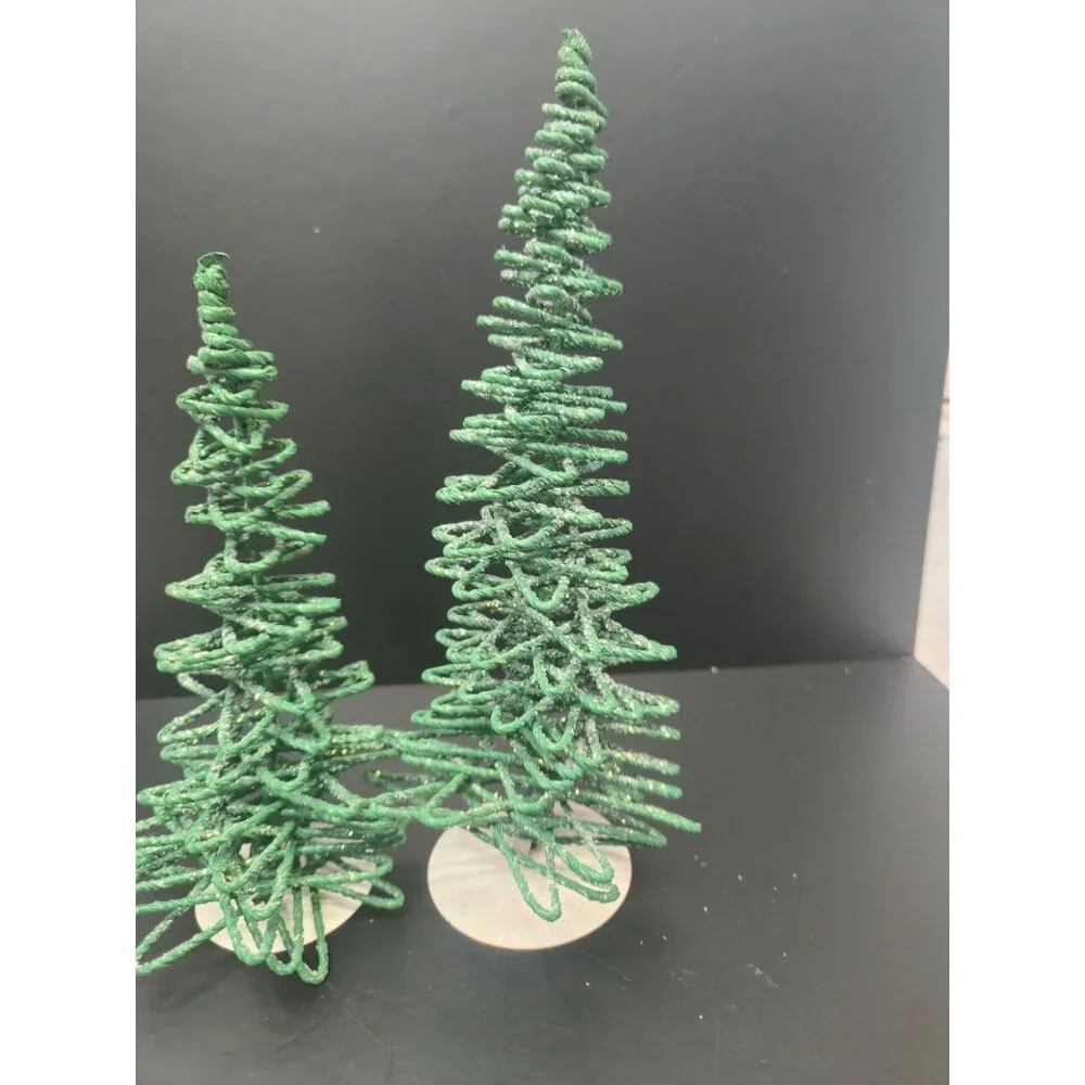Vintage Dept 56 Village Frosted Zig-zag Trees Set of 3 Retired Green 5250-7 star - Picture 4 of 9